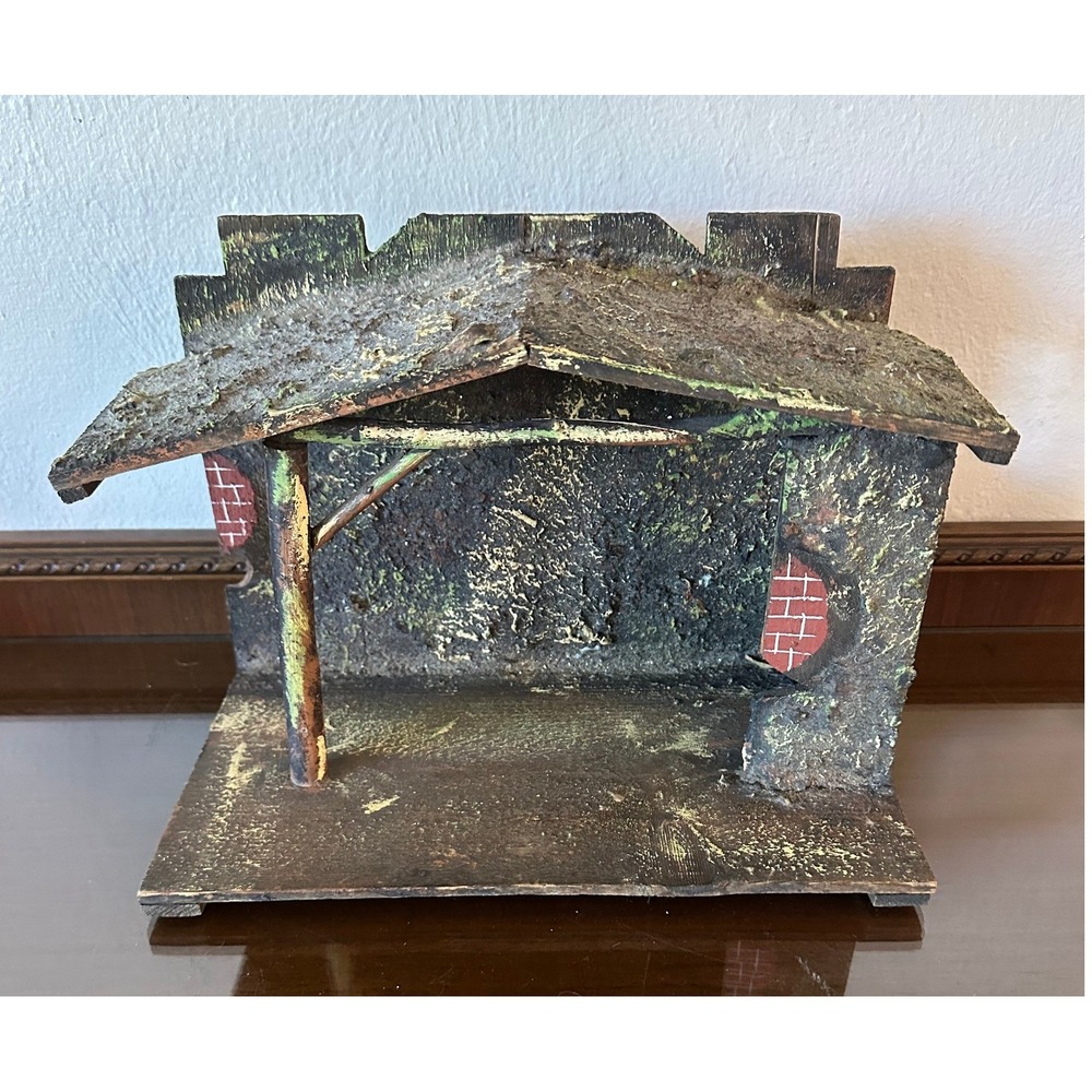 Vintage Wooden Nativity Creche Stable Rustic Christmas Manger Decor 12.5in